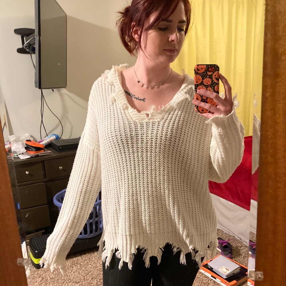 White knit rustic sweater